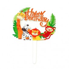 Cake topper Happy birthday dieren goud klein OP=OP